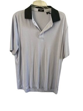 Theory Men's Light Gray Polo with Black Contrast Collar